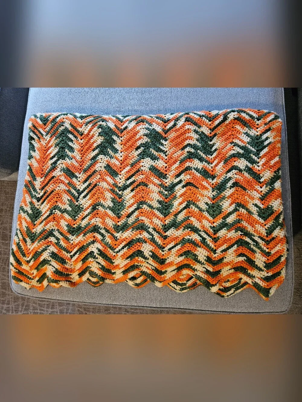 Vintage 70's Zigzag Chevron Crochet Afghan Blanket Throw